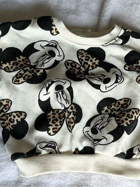 Disney Cream Sweatshirt with Black and Leopard Print Minnie Faces